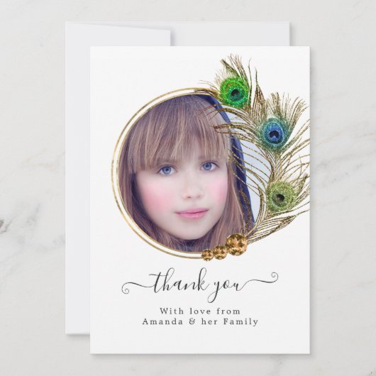  Peacock Floral Quinceañera Bedankkaart (Voorkant)