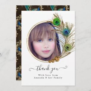 Peacock Floral Quinceañera Bedankkaart