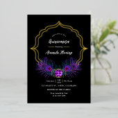  Peacock Floral Quinceañera Folie Uitnodiging (Staand Voorkant)