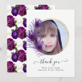  Peacock Floral Quinceañera Foto Bedankkaart