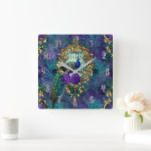 Peacock floral Victoriaans vether elegant Vierkante Klok (Huis)