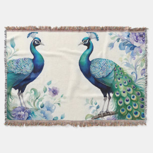 Peacock floral waterverf deken