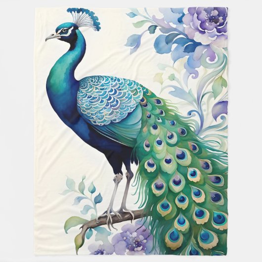 Peacock floral waterverf fleece deken (Voorkant)