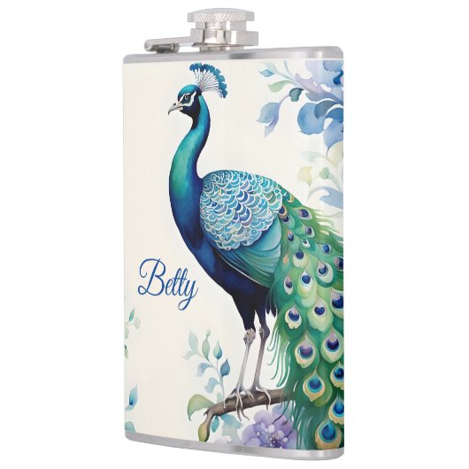 Peacock floral waterverf heupfles (Links)