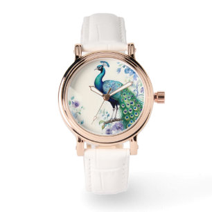 Peacock floral waterverf horloge
