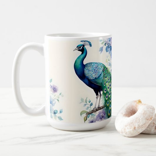 Peacock floral waterverf koffiemok (Met donut)