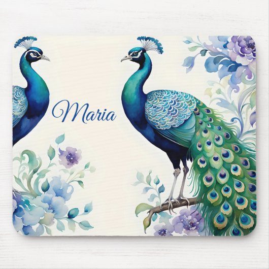Peacock floral waterverf muismat (Voorkant)