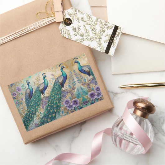 Peacock floral waterverf rechthoekige sticker (Geschenken)