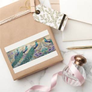 Peacock floral waterverf rechthoekige sticker