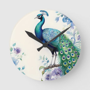 Peacock floral waterverf ronde klok