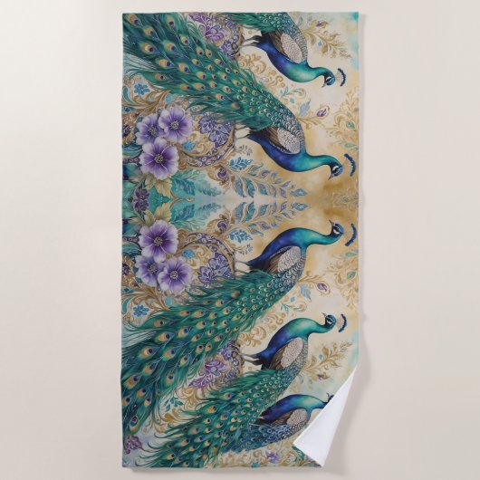 Peacock floral waterverf strandlaken (Voorkant)