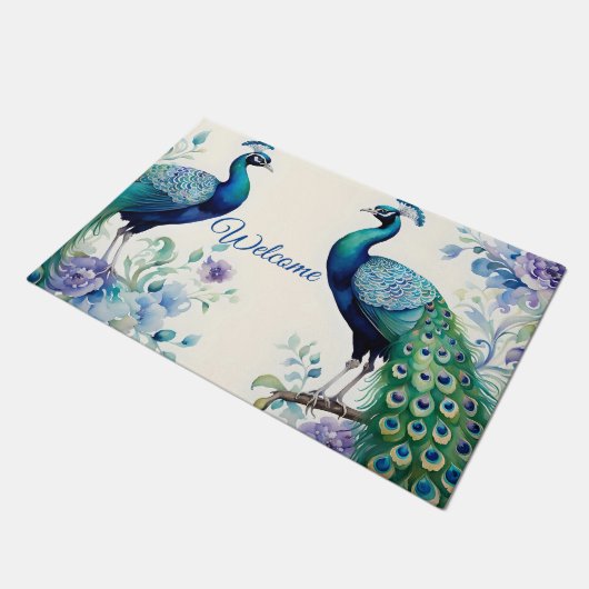 Peacock floral waterverf Welkom Deurmat (Schuin)