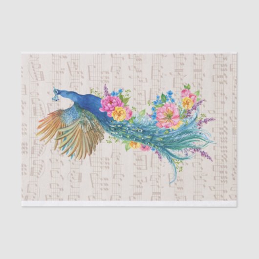 Peacock Florals op Bladmuziek Tissuepapier (Voorkant)