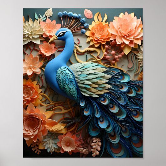 Peacock Flower Garden Paper cut Design Art Poster (Voorkant)