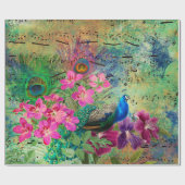 Peacock Flowers and Music Cadeaupapier (Vlak)