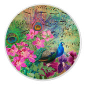 Peacock Flowers and Music Keramische Knop (Voorkant)