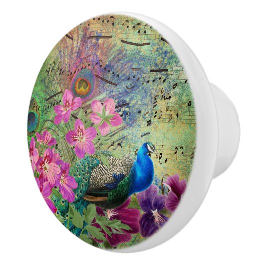 Peacock Flowers and Music Keramische Knop (Rechts)