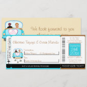 Peacock / Flowers Boarding Pass Weduwen Uitnodigin Kaart (Voorkant / Achterkant)