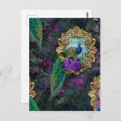 Peacock, Flowers en Gold Lijst Briefkaart (Voorkant / Achterkant)