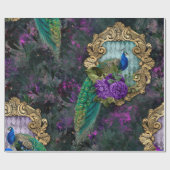 Peacock, Flowers en Gold Lijst Cadeaupapier (Vlak)