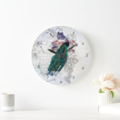 Peacock Flowers Grafisch Kunst Kleurrijk Grote Klok (Huis)