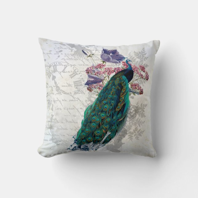 Peacock Flowers  Grafisch Kunst Kleurrijk Kussen (Voorkant)