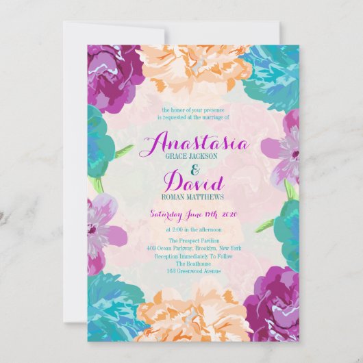 Peacock Flowers Weddenschap Kaart (Voorkant)