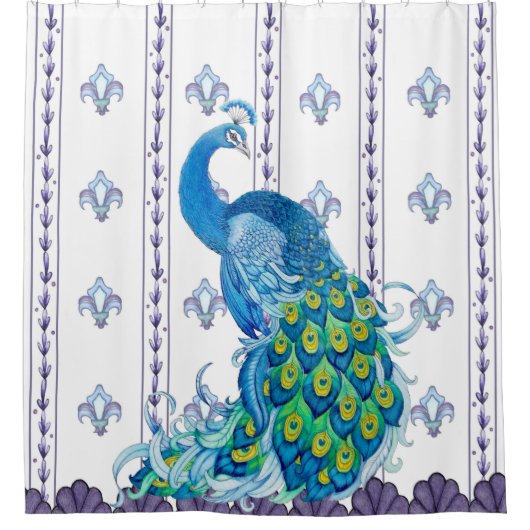 Peacock Fluer-de-Lis Shower Curtain Douchegordijn (Voorkant)