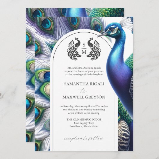 Peacock formele bruiloft uitnodigingen (Voorkant / Achterkant)