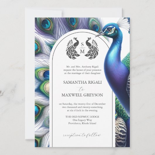 Peacock formele bruiloft uitnodigingen (Voorkant)