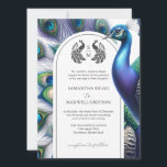 Peacock formele bruiloft uitnodigingen<br><div class="desc">Stap in een wereld van elegantie met onze officiële huwelijksuitnodiging, met een prachtige waterverf pauw in levendige paarse, groene en blauwe tinten. Deze uitnodiging is gemaakt om de essentie van betovering vast te leggen en bevat uw gepersonaliseerde monogram en op maat gemaakte details, allemaal prachtig ingekapseld in een boogmotief. De...</div>