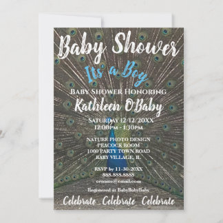 PEACOCK FOTO BABY BOY SHOWER INVITATION KAART