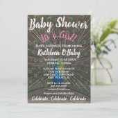 PEACOCK FOTO BABY GIRL SHOWER INVITATION KAART (Staand voorkant)