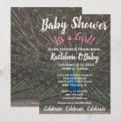 PEACOCK FOTO BABY GIRL SHOWER INVITATION KAART (Voorkant / Achterkant)