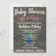 PEACOCK FOTO BABY GIRL SHOWER INVITATION