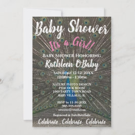 PEACOCK FOTO BABY GIRL SHOWER INVITATION KAART