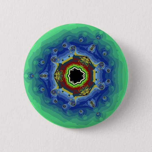 Peacock Fractal Mandala Blue Green Ronde Button 5,7 Cm (Voorkant)