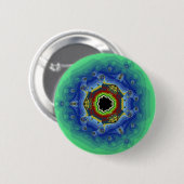 Peacock Fractal Mandala Blue Green Ronde Button 5,7 Cm (Voorkant /achterkant)
