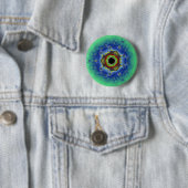 Peacock Fractal Mandala Blue Green Ronde Button 5,7 Cm (In situ)