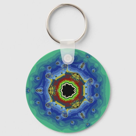 Peacock Fractal Mandala Blue Green Sleutelhanger (Voorkant)