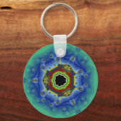 Peacock Fractal Mandala Blue Green Sleutelhanger (Voorkant)
