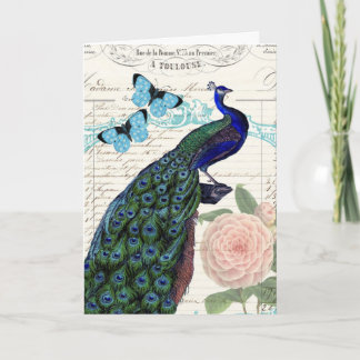 Peacock Frans Ephemera Collage Verjaardag Kaart
