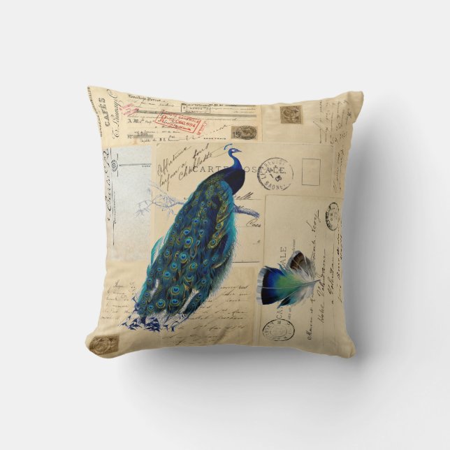 Peacock French Briefkaarten Pillow Kussen (Voorkant)