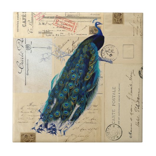 Peacock French Briefkaarten Tile or Trivet Tegeltje (Voorkant)