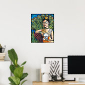 Peacock Frida Kahlo en Skull Poster (Thuiskantoor)