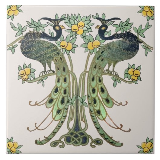 Peacock & Fruit Design door Mabel C. Dibble Art De Tegeltje (Voorkant)