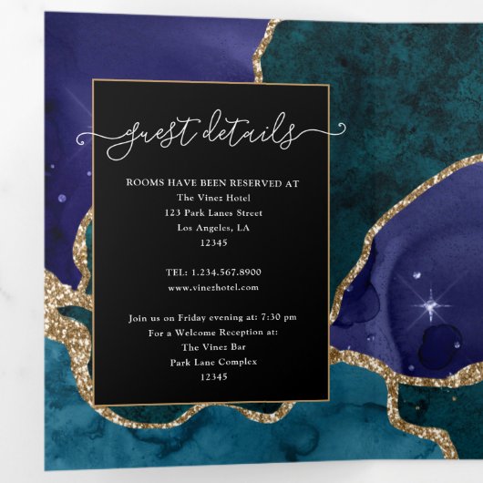 Peacock Galaxy Agate Stone Wedding Tri Fold Drieluik Uitnodiging (Binnenzijde eerst)