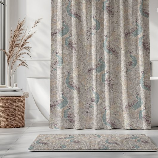 Peacock Garden in Beige Mauve Pink Duck Egg Blue Douchegordijn