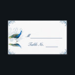 Peacock Garden in blauw en wit Place Card Plaatskaartje<br><div class="desc">Een symbool van schoonheid, de pauw inspireerde dit unieke ontwerp, genaamd Peacock Garden in Blue and White Wedding. Een mooie pauw in peekjes uit het gras, terwijl er in elk van de vier hoeken een aanvullende blauwe hoekrol is. Deze set bevat uitnodigingen, behalve datumkaarten, reactiekaarten, dankuwel kaarten, tentkaarten voor tabelnummers,...</div>