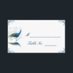 Peacock Garden in blauw en wit Place Card Plaatskaartje<br><div class="desc">Een symbool van schoonheid, de pauw inspireerde dit unieke ontwerp, genaamd Peacock Garden in Blue and White Wedding. Een mooie pauw in peekjes uit het gras, terwijl er in elk van de vier hoeken een aanvullende blauwe hoekrol is. Deze set bevat uitnodigingen, behalve datumkaarten, reactiekaarten, dankuwel kaarten, tentkaarten voor tabelnummers,...</div>